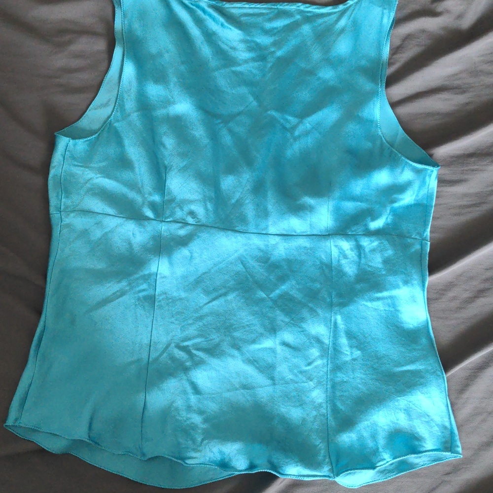 Nexx Turquoise 100% Silk Camisole Blouse with Black Lace V Neck - Picture 3 of 4